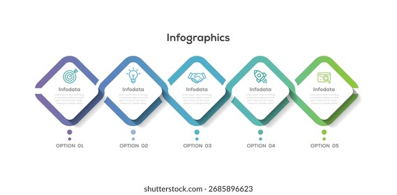 Ilustración vectorial infográfica con 5 pasos. Diseño de Plantilla de infografía de negocios. Se puede utilizar para diagramas de procesos, gráficos circulares, presentaciones, flujos de trabajo. 