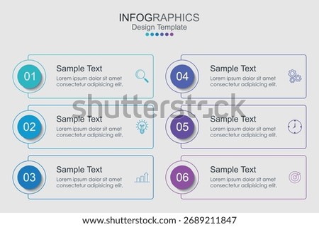infographic vector illustration with 6 steps, infographic template design. Can be used for process diagrams, presentations, workflows.