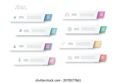 Ilustración vectorial infográfica 8 Elemento Conexión en el gráfico degradado de color origami plantilla de color de papel info-gráfica para el diagrama de presentación y concepto de negocio con opciones de elemento