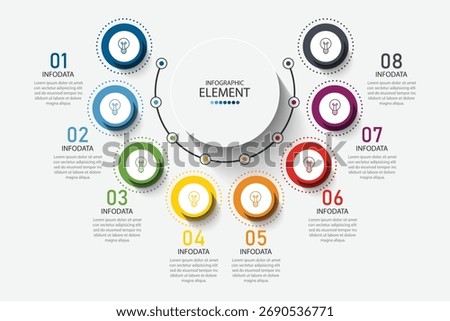 infographic vector illustration with 8 steps, infographic template design. Can be used for process diagrams, presentations, workflows.	