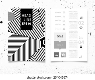 Infographic Vector Illustration with Abstract Geometric Pattern Background. Concrete Texture. Business Template for Flyer, Banner, Placard, Poster, Brochure Design. Graphic Black Ornament and Elements