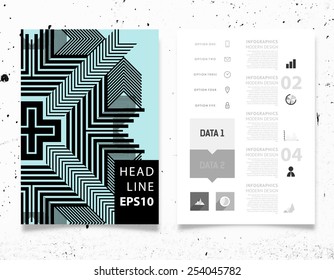 Infographic Vector Illustration with Abstract Geometric Pattern Background. Concrete Texture. Business Template for Flyer, Banner, Placard, Poster, Brochure Design. Graphic Black Ornament and Elements