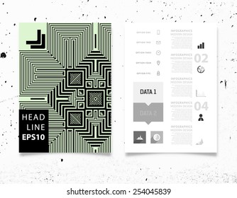 Infographic Vector Illustration with Abstract Geometric Pattern Background. Concrete Texture. Business Template for Flyer, Banner, Placard, Poster, Brochure Design. Graphic Black Ornament and Elements