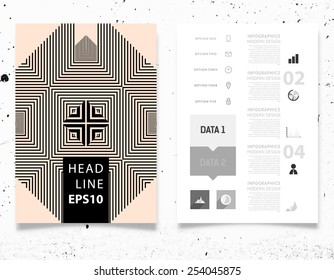 Infografische Vektorgrafik mit abstrakter geometrischer Musterhintergrund. Konkrete Textur. Geschäftsvorlage für Flyer, Banner, Platzierung, Poster, Broschüre Design. Grafische Schwarze Ornamente und Elemente