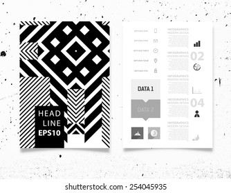 Infografische Vektorgrafik mit abstrakter geometrischer Musterhintergrund. Konkrete Textur. Geschäftsvorlage für Flyer, Banner, Platzierung, Poster, Broschüre Design. Grafische Schwarze Ornamente und Elemente