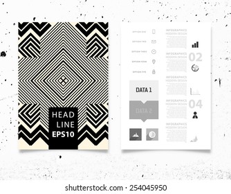 Infographic Vector Illustration with Abstract Geometric Pattern Background. Concrete Texture. Business Template for Flyer, Banner, Placard, Poster, Brochure Design. Graphic Black Ornament and Elements