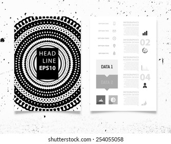 Infographic Vector Illustration with Abstract Geometric Pattern Background. Concrete Texture. Business Template for Flyer, Banner, Placard, Poster, Brochure Design. Graphic Black Ornament and Elements