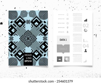 Infographic Vector Illustration with Abstract Geometric Pattern Background. Concrete Texture. Business Template for Flyer, Banner, Placard, Poster, Brochure Design. Graphic Black Ornament and Elements