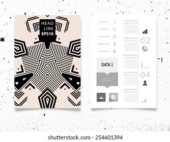 Infographic Vector Illustration with Abstract Geometric Pattern Background. Concrete Texture. Business Template for Flyer, Banner, Placard, Poster, Brochure Design. Graphic Black Ornament and Elements