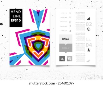 Infographic Vector Illustration with Abstract Geometric Pattern Background. Concrete Texture. Business Template for Flyer, Banner, Placard, Poster, Brochure Design. Graphic Black Ornament and Elements