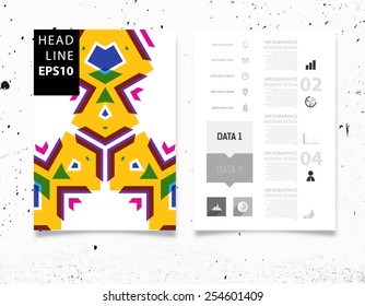 Infographic Vector Illustration with Abstract Geometric Pattern Background. Concrete Texture. Business Template for Flyer, Banner, Placard, Poster, Brochure Design. Graphic Black Ornament and Elements