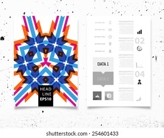 Infographic Vector Illustration with Abstract Geometric Pattern Background. Concrete Texture. Business Template for Flyer, Banner, Placard, Poster, Brochure Design. Graphic Black Ornament and Elements