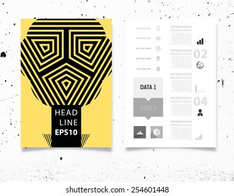 Infographic Vector Illustration with Abstract Geometric Pattern Background. Concrete Texture. Business Template for Flyer, Banner, Placard, Poster, Brochure Design. Graphic Black Ornament and Elements