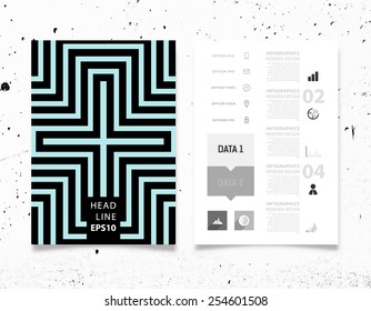 Infographic Vector Illustration with Abstract Geometric Pattern Background. Concrete Texture. Business Template for Flyer, Banner, Placard, Poster, Brochure Design. Graphic Black Ornament and Elements