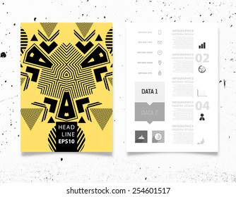 Infographic Vector Illustration with Abstract Geometric Pattern Background. Concrete Texture. Business Template for Flyer, Banner, Placard, Poster, Brochure Design. Graphic Black Ornament and Elements