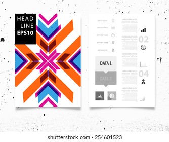 Infographic Vector Illustration with Abstract Geometric Pattern Background. Concrete Texture. Business Template for Flyer, Banner, Placard, Poster, Brochure Design. Graphic Black Ornament and Elements