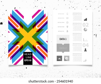 Infographic Vector Illustration with Abstract Geometric Pattern Background. Concrete Texture. Business Template for Flyer, Banner, Placard, Poster, Brochure Design. Graphic Black Ornament and Elements
