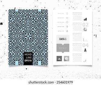 Infographic Vector Illustration with Abstract Geometric Pattern Background. Concrete Texture. Business Template for Flyer, Banner, Placard, Poster, Brochure Design. Graphic Black Ornament and Elements