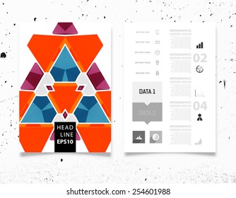 Infographic Vector Illustration with Abstract Geometric Pattern Background. Concrete Texture. Business Template for Flyer, Banner, Placard, Poster, Brochure Design. Graphic Black Ornament and Elements