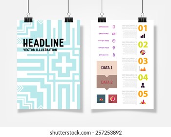 Infographic Vector Illustration with Abstract Geometric Pattern Background. Business Template for Flyer, Banner, Placard, Poster, Brochure Design. Graphic Black Ornament and Elements