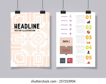 Infographic Vector Illustration with Abstract Geometric Pattern Background. Business Template for Flyer, Banner, Placard, Poster, Brochure Design. Graphic Black Ornament and Elements