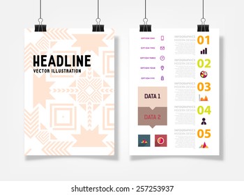 Infographic Vector Illustration with Abstract Geometric Pattern Background. Business Template for Flyer, Banner, Placard, Poster, Brochure Design. Graphic Black Ornament and Elements