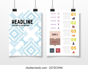 Infographic Vector Illustration with Abstract Geometric Pattern Background. Business Template for Flyer, Banner, Placard, Poster, Brochure Design. Graphic Black Ornament and Elements