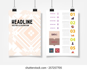 Infographic Vector Illustration with Abstract Geometric Pattern Background. Business Template for Flyer, Banner, Placard, Poster, Brochure Design. Graphic Black Ornament and Elements