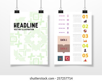 Infographic Vector Illustration with Abstract Geometric Pattern Background. Business Template for Flyer, Banner, Placard, Poster, Brochure Design. Graphic Black Ornament and Elements