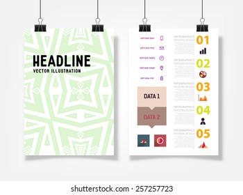 Infografische Vektorgrafik mit abstrakter geometrischer Musterhintergrund. Geschäftsvorlage für Flyer, Banner, Platzierung, Poster, Broschüre Design. Grafische Schwarze Ornamente und Elemente