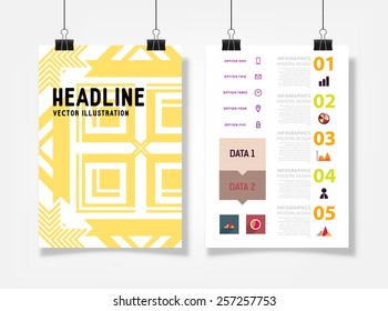 Infographic Vector Illustration with Abstract Geometric Pattern Background. Business Template for Flyer, Banner, Placard, Poster, Brochure Design. Graphic Black Ornament and Elements