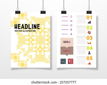 Infographic Vector Illustration with Abstract Geometric Pattern Background. Business Template for Flyer, Banner, Placard, Poster, Brochure Design. Graphic Black Ornament and Elements