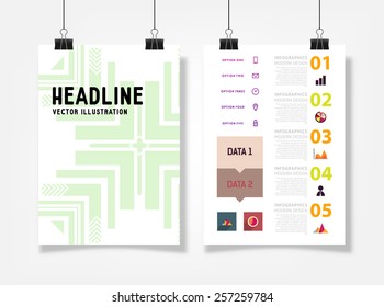 Infographic Vector Illustration with Abstract Geometric Pattern Background. Business Template for Flyer, Banner, Placard, Poster, Brochure Design. Graphic Black Ornament and Elements
