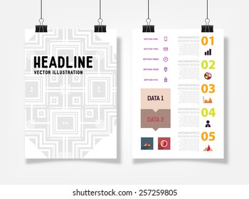 Infografische Vektorgrafik mit abstrakter geometrischer Musterhintergrund. Geschäftsvorlage für Flyer, Banner, Platzierung, Poster, Broschüre Design. Grafische Schwarze Ornamente und Elemente