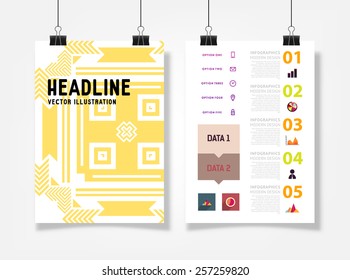 Infographic Vector Illustration with Abstract Geometric Pattern Background. Business Template for Flyer, Banner, Placard, Poster, Brochure Design. Graphic Black Ornament and Elements