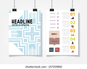 Infographic Vector Illustration with Abstract Geometric Pattern Background. Business Template for Flyer, Banner, Placard, Poster, Brochure Design. Graphic Black Ornament and Elements