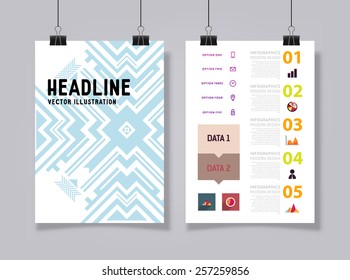 Infographic Vector Illustration with Abstract Geometric Pattern Background. Business Template for Flyer, Banner, Placard, Poster, Brochure Design. Graphic Black Ornament and Elements