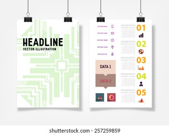 Infografische Vektorgrafik mit abstrakter geometrischer Musterhintergrund. Geschäftsvorlage für Flyer, Banner, Platzierung, Poster, Broschüre Design. Grafische Schwarze Ornamente und Elemente