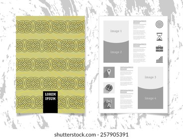 Infographic Vector Illustration with Abstract Geometric Pattern Background. Concrete Texture. Business Template for Flyer, Banner, Placard, Poster, Brochure Design. Graphic Ornament and Elements