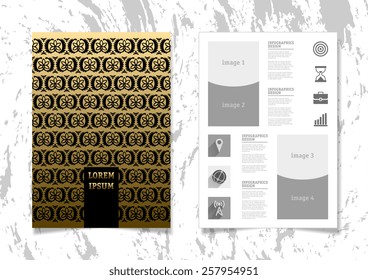 Infographic Vector Illustration with Abstract Geometric Pattern Background. Concrete Texture. Business Template for Flyer, Banner, Placard, Poster, Brochure Design. Graphic Ornament and Elements