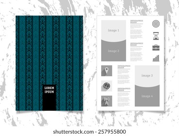 Infographic Vector Illustration with Abstract Geometric Pattern Background. Concrete Texture. Business Template for Flyer, Banner, Placard, Poster, Brochure Design. Graphic Ornament and Elements