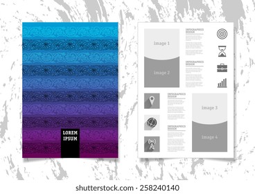 Infographic Vector Illustration with Abstract Geometric Pattern Background. Concrete Texture. Business Template for Flyer, Banner, Placard, Poster, Brochure Design. Graphic Ornament and Elements