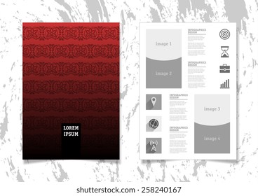 Infographic Vector Illustration with Abstract Geometric Pattern Background. Concrete Texture. Business Template for Flyer, Banner, Placard, Poster, Brochure Design. Graphic Ornament and Elements