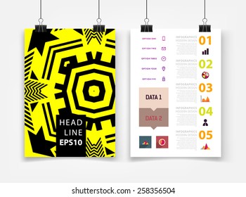 Infographic Vector Illustration with Abstract Geometric Pattern Background. Business Template for Flyer, Banner, Placard, Poster, Brochure Design. Graphic Black Ornament and Elements. Technology Art.
