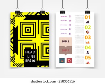 Infografische Vektorgrafik mit abstrakter geometrischer Musterhintergrund. Geschäftsvorlage für Flyer, Banner, Platzierung, Poster, Broschüre Design. Grafisches Schwarzes Ornament und Elemente. Technologie Art.