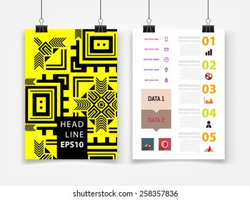 Infographic Vector Illustration with Abstract Geometric Pattern Background. Business Template for Flyer, Banner, Placard, Poster, Brochure Design. Graphic Black Ornament and Elements. Technology Art.