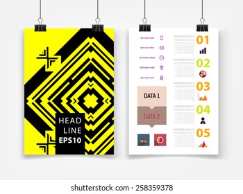 Infographic Vector Illustration with Abstract Geometric Pattern Background. Business Template for Flyer, Banner, Placard, Poster, Brochure Design. Graphic Black Ornament and Elements. Technology Art.