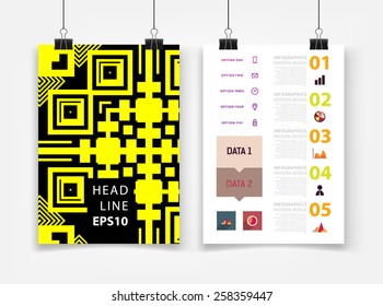 Infographic Vector Illustration with Abstract Geometric Pattern Background. Business Template for Flyer, Banner, Placard, Poster, Brochure Design. Graphic Black Ornament and Elements. Technology Art.
