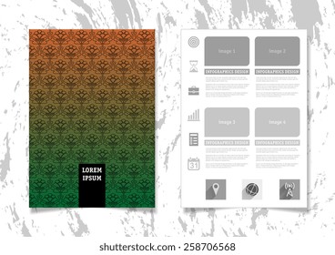 Infographic Vector Illustration with Abstract Geometric Pattern Background. Concrete Texture. Business Template for Flyer, Banner, Placard, Poster, Brochure Design. Graphic Ornament and Elements