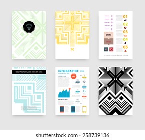Infographic Vector Illustration with Abstract Geometric Pattern Background. Business Template for Flyer, Banner, Placard, Poster, Brochure Design. Graphic Black Ornament and Elements. Technology Art.